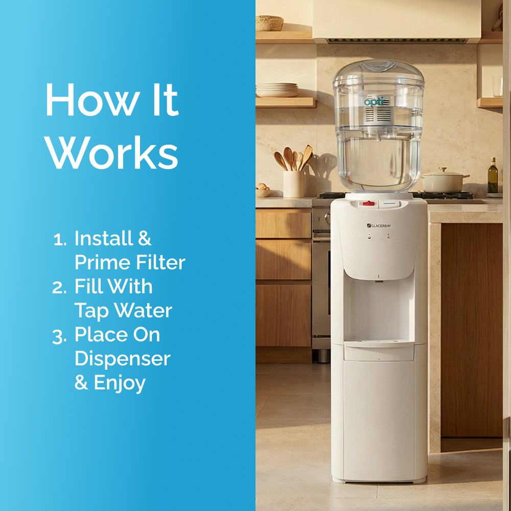 Opti Flex | Alkaline Top-Load Water Dispenser (3 Gallon Capacity) + 1 Filter (200 Gal)