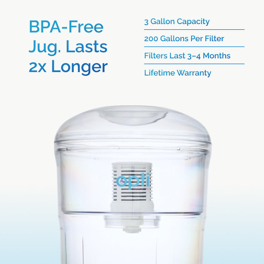 Opti Flex | Alkaline Top-Load Water Dispenser (3 Gallon Capacity) + 1 Filter (200 Gal)