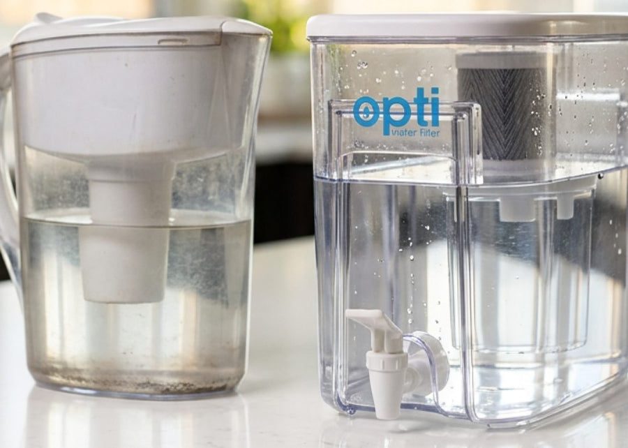 A pitcher filter next to the larger Opti Chill