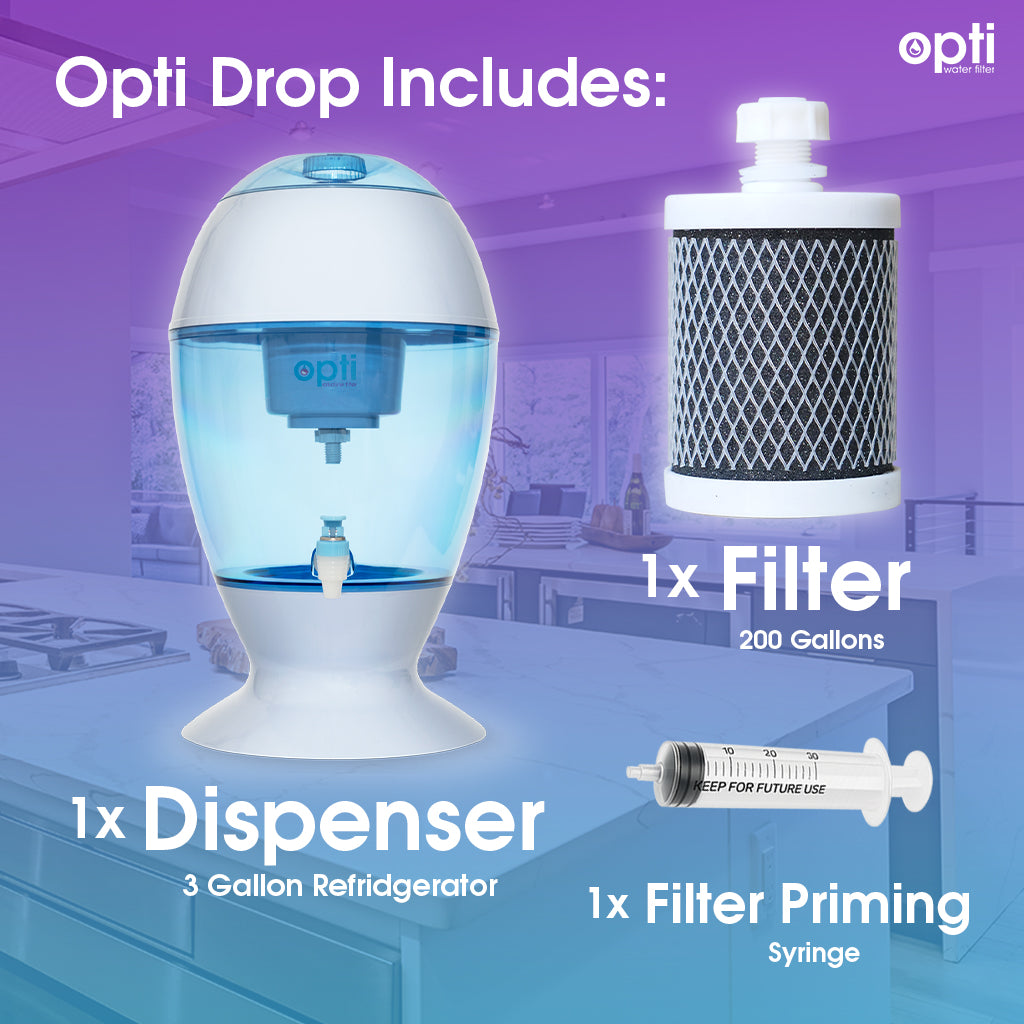 Opti Drop | 3 Gallon Alkaline Countertop Dispenser + 1 Filter (200 Gal)