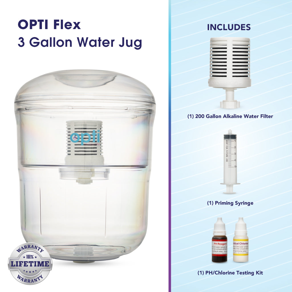 Opti Flex | 3 Gallon Water Jug Alkaline Water Filter For Top Load Water Dispenser + 1 Alkaline Filter (Retail $100/ Affiliate $80)