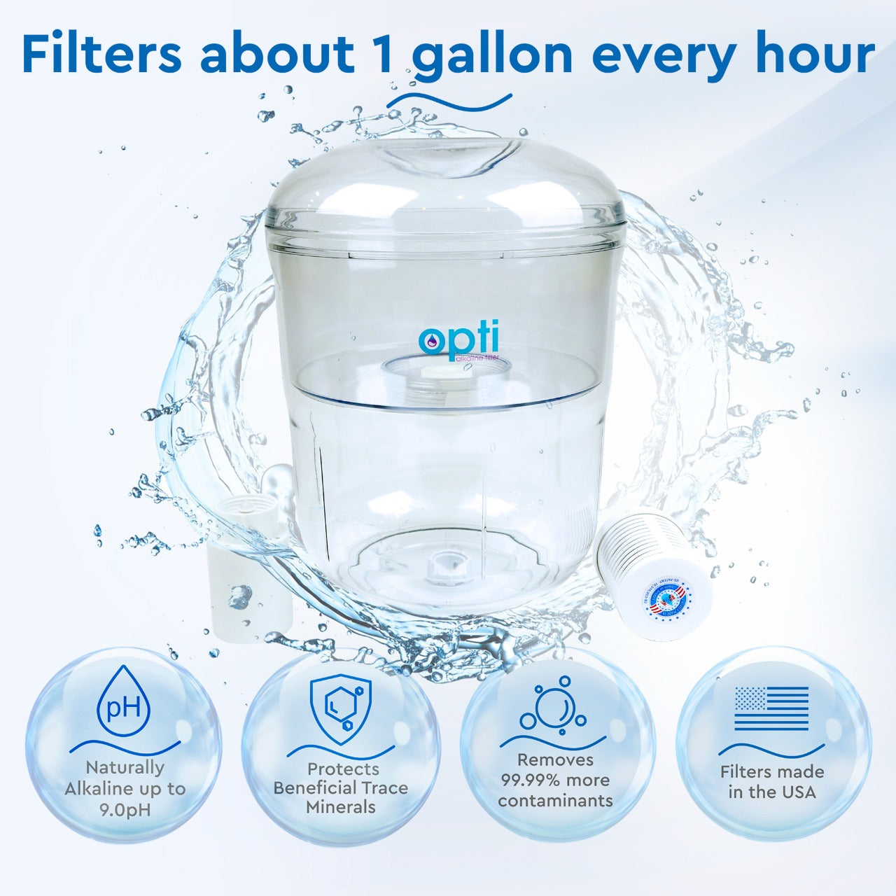 Opti Flex | 3 Gallon Water Jug Alkaline Water Filter For Top Load Water Dispenser + 1 Alkaline Filter (Retail $100/ Affiliate $80)